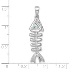 Sterling Silver Rhodium-plated Polished Blue CZ Eye Bonefish Pendant