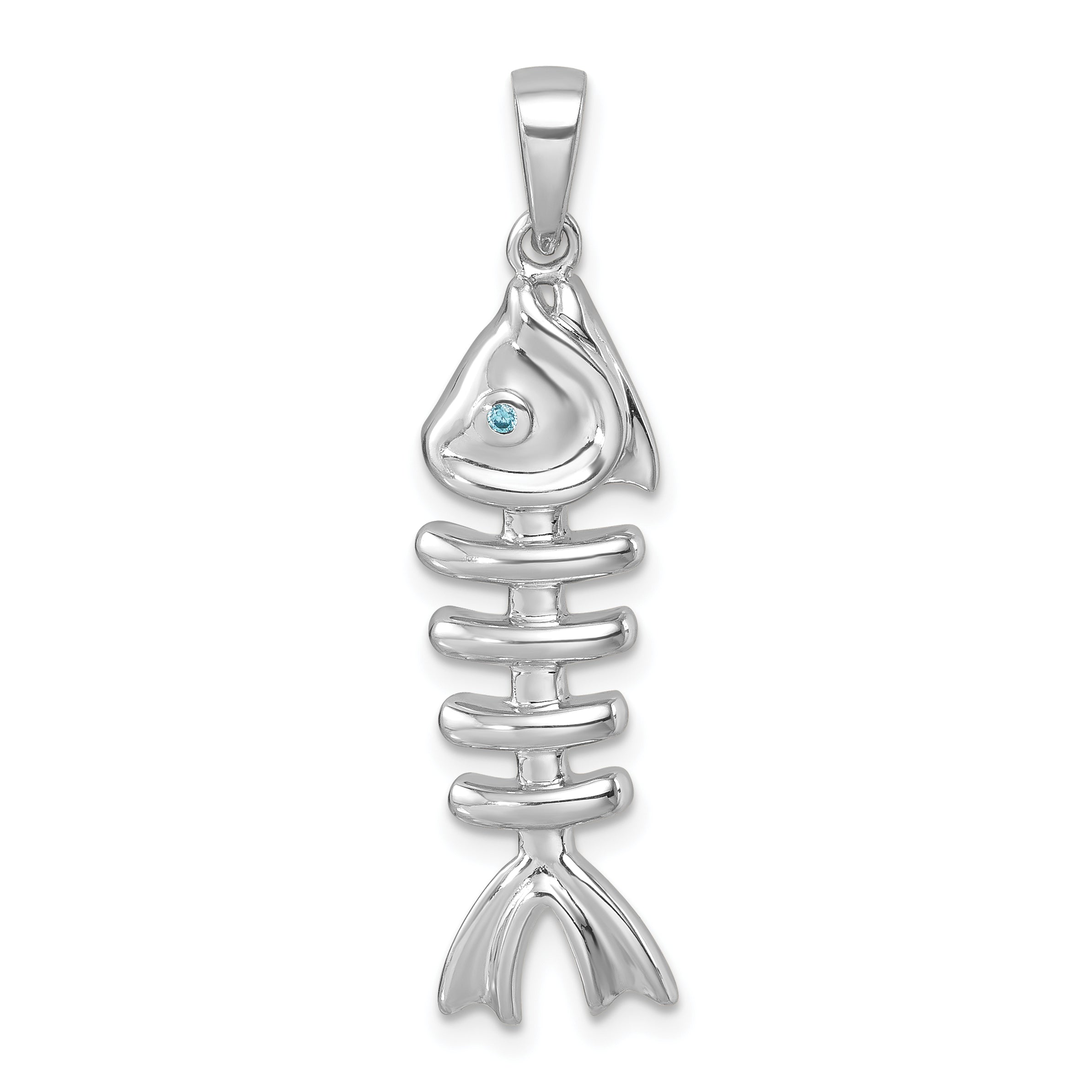 Sterling Silver Rhodium-plated Polished Blue CZ Eye Bonefish Pendant Main image