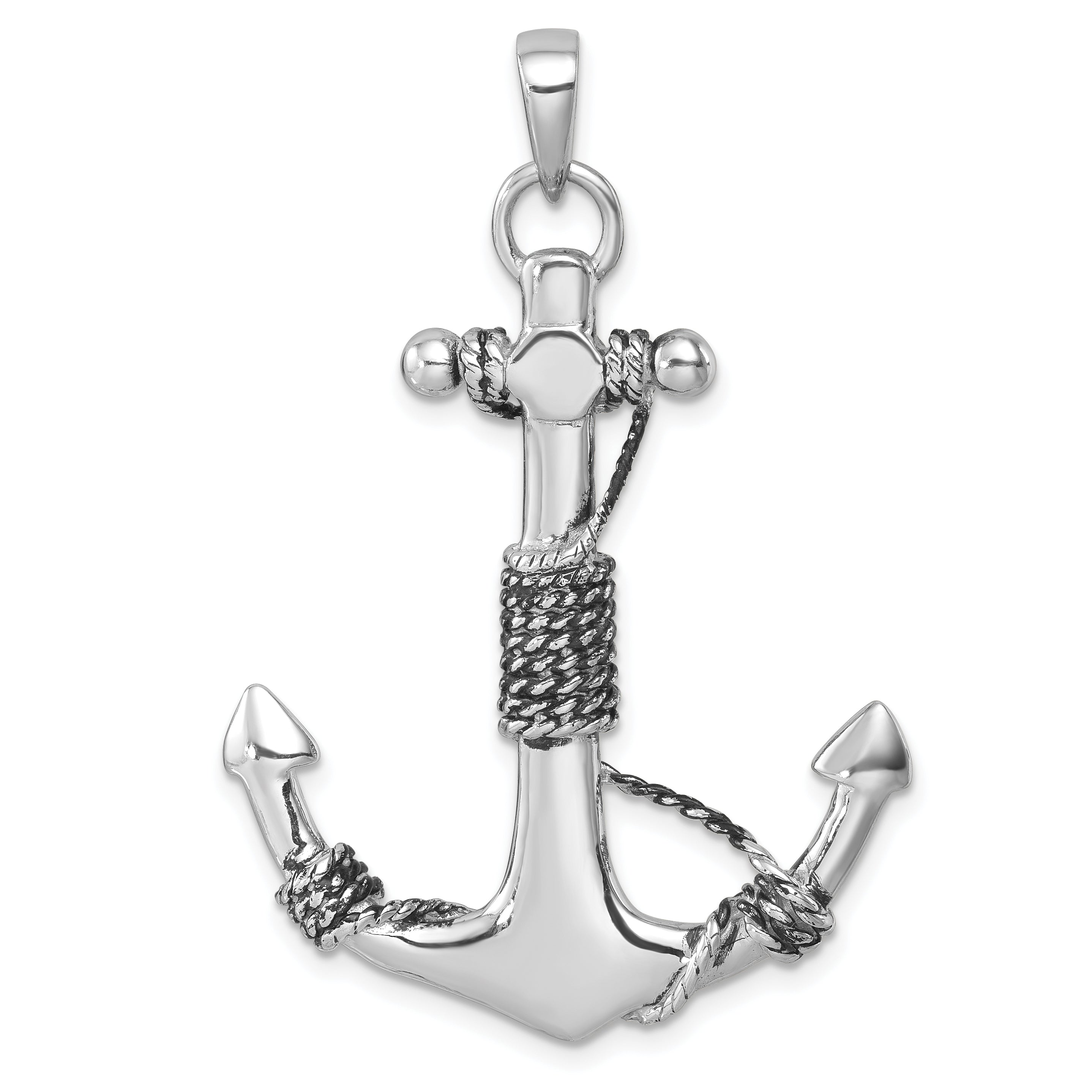 Sterling Silver Rhodium-Plated Polished Anchor Pendant Main image
