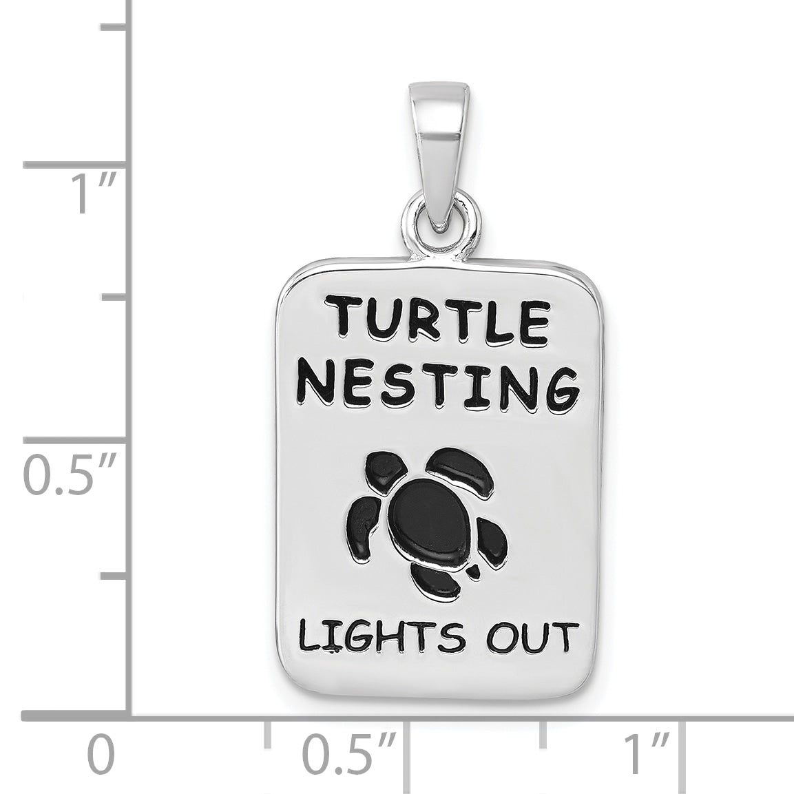 Sterling Silver Rhodium-Plated Antiqued Turtle Nesting Lights Out Sign Pendant