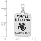 Sterling Silver Rhodium-Plated Antiqued Turtle Nesting Lights Out Sign Pendant