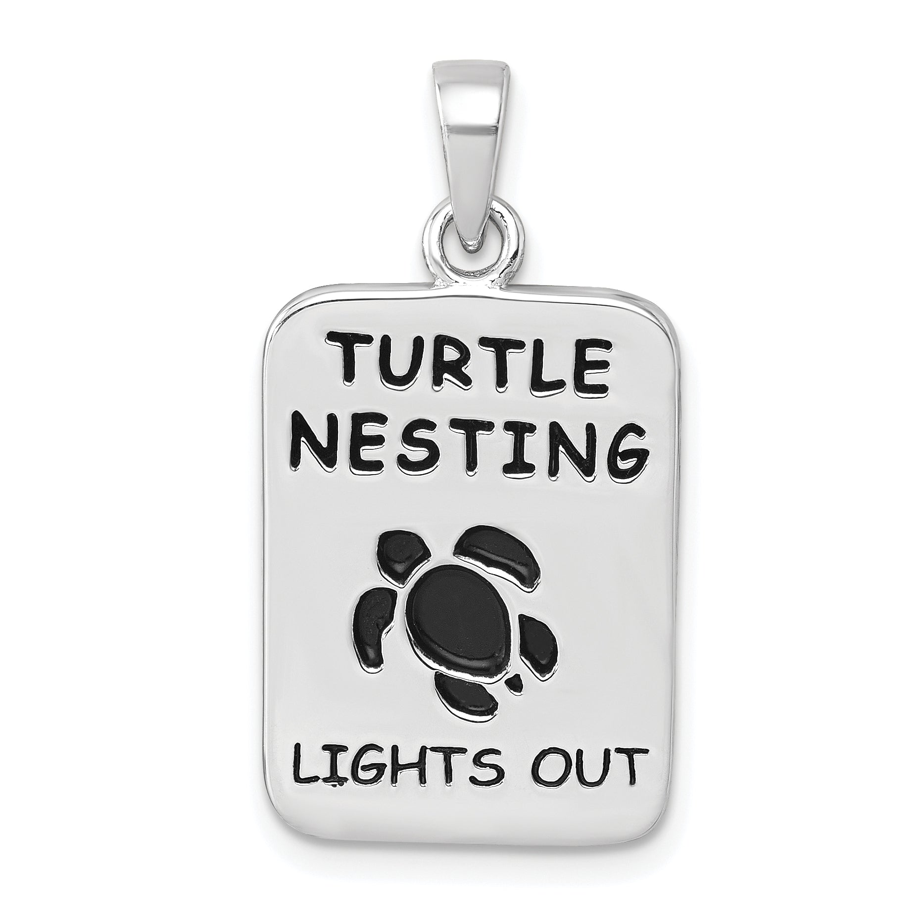 Sterling Silver Rhodium-Plated Antiqued Turtle Nesting Lights Out Sign Pendant Main image