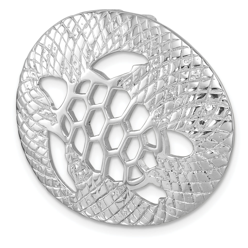 Sterling Silver Rhodium-Plated Polished and Textured Cutout Turtle Chain Slide