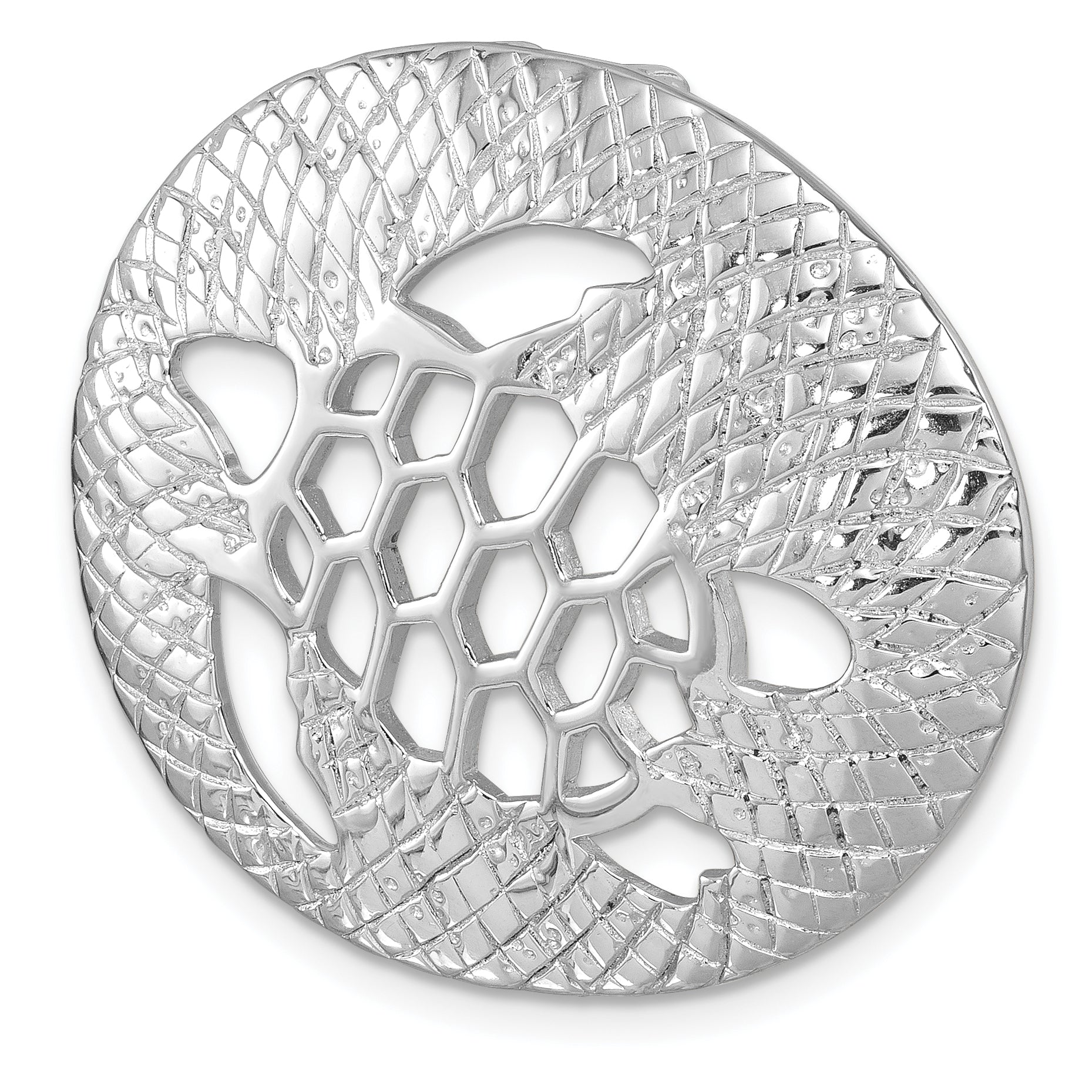 Sterling Silver Rhodium-Plated Polished and Textured Cutout Turtle Chain Slide