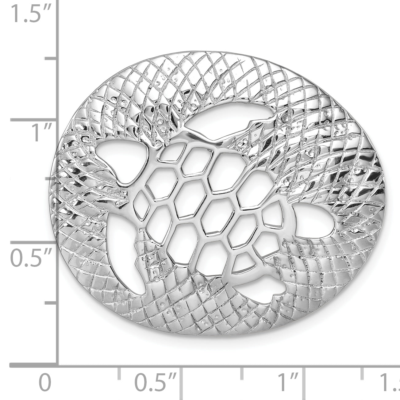 Sterling Silver Rhodium-Plated Polished and Textured Cutout Turtle Chain Slide