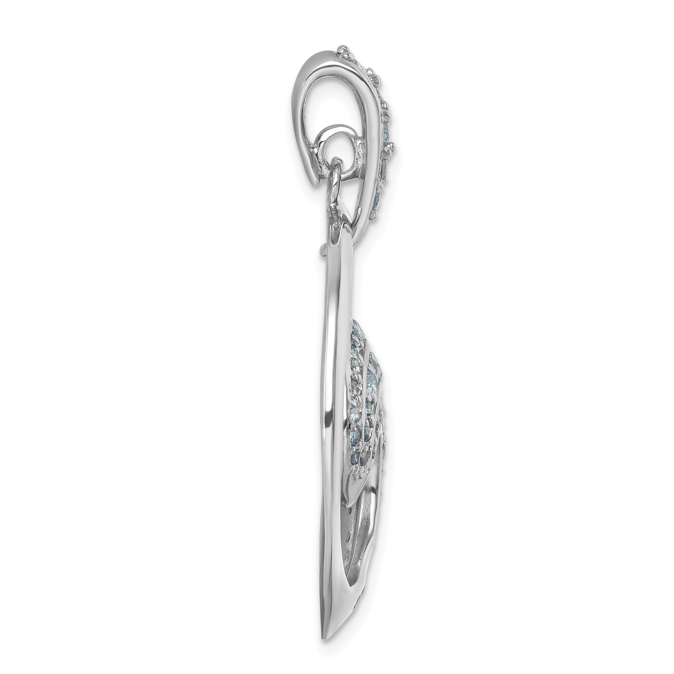 Sterling Silver Rhodium-Plated Polished CZ Wave Pendant Secondary image