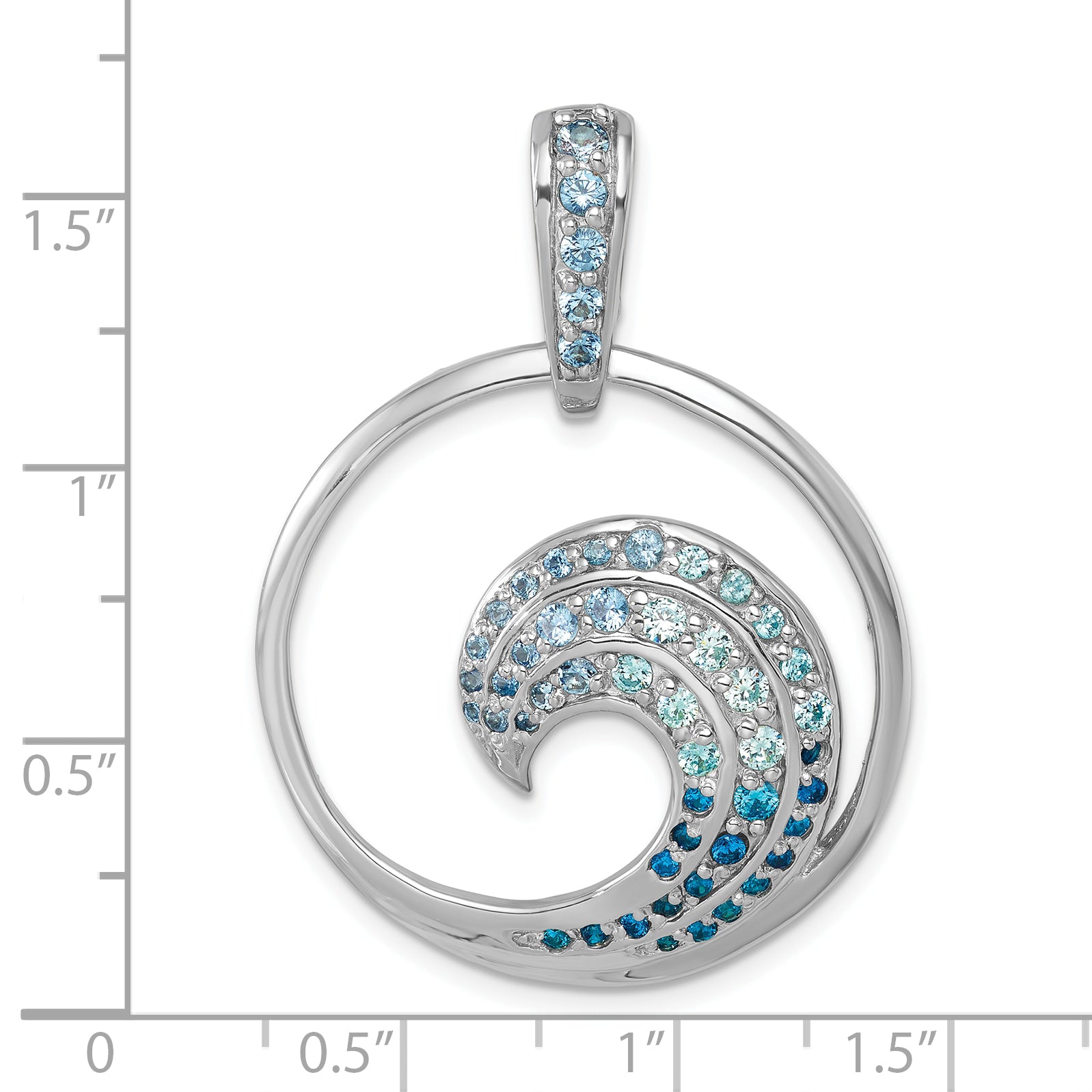 Sterling Silver Rhodium-Plated Polished CZ Wave Pendant