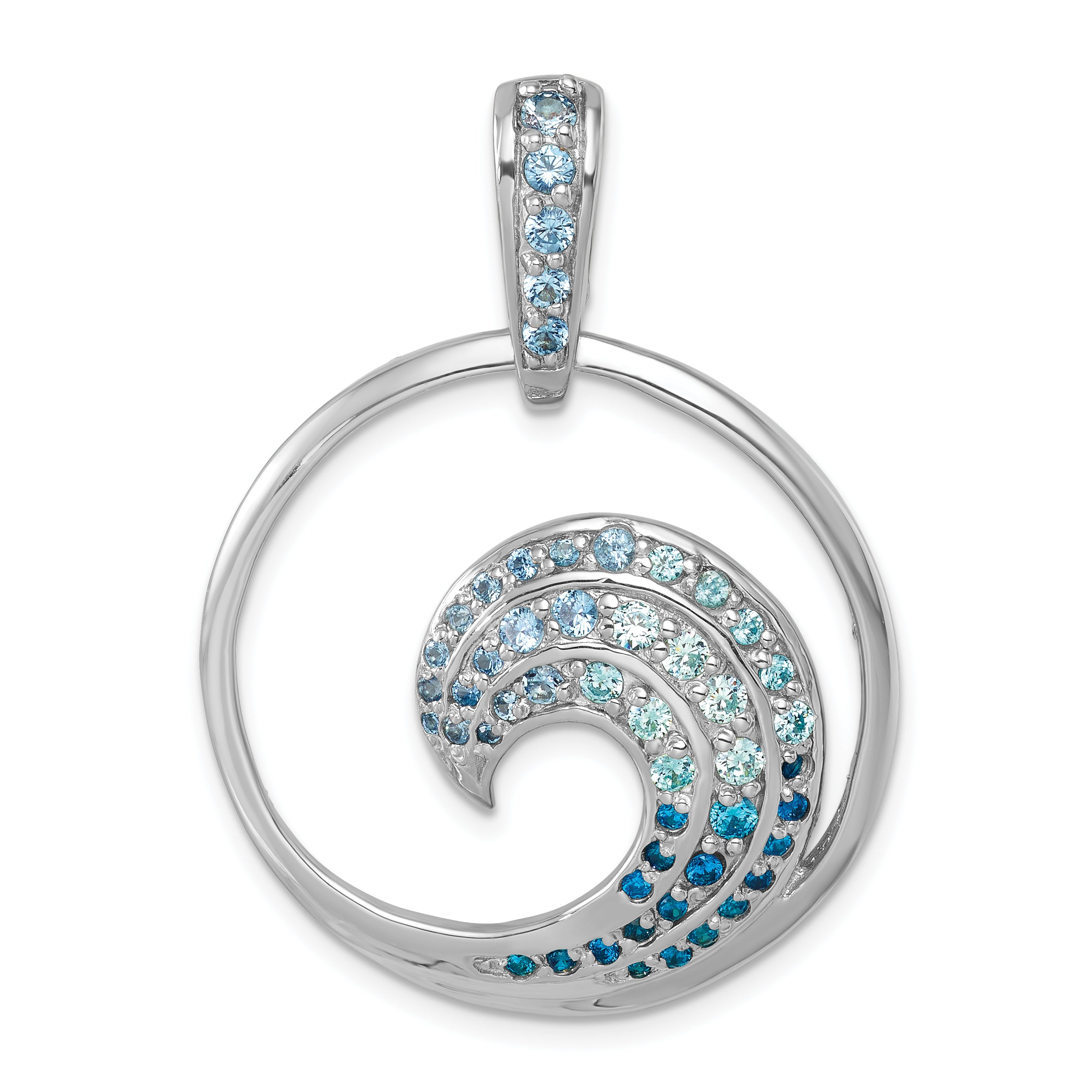 Sterling Silver Rhodium-Plated Polished CZ Wave Pendant Main image