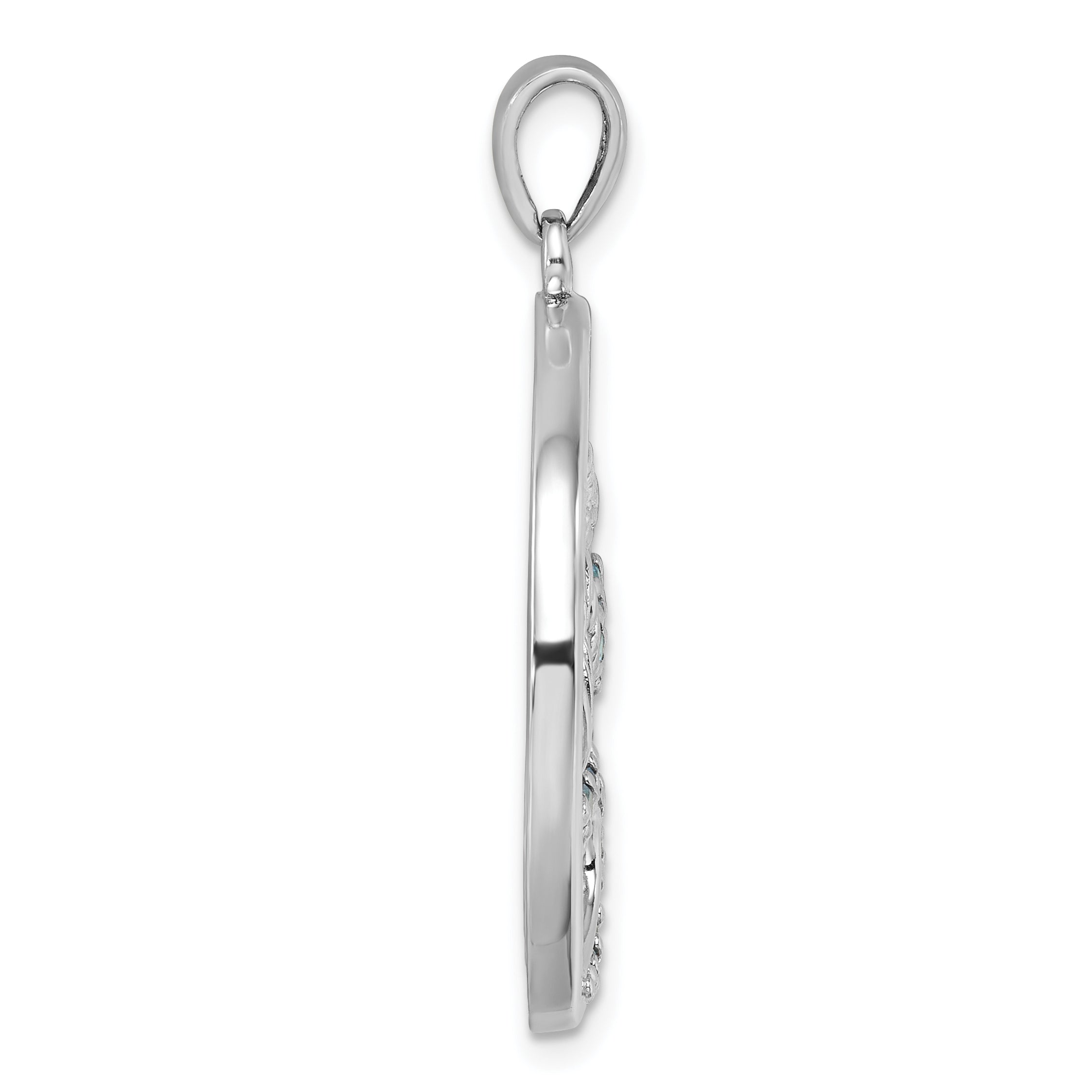 Sterling Silver Rhodium-Plated CZ Wave and Palm Tree Pendant Secondary image