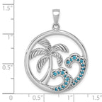 Sterling Silver Rhodium-Plated CZ Wave and Palm Tree Pendant