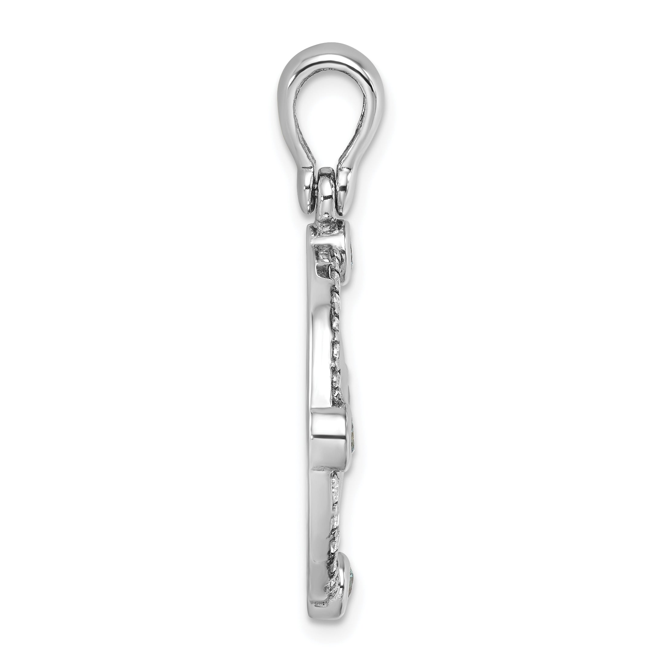 Sterling Silver Rhodium-Plated Polished CZ Compass Pendant Secondary image