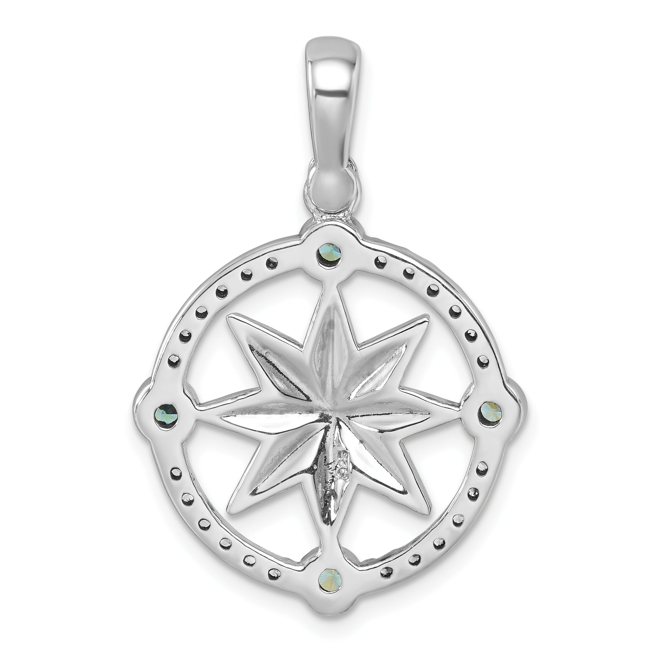 Sterling Silver Rhodium-Plated Polished CZ Compass Pendant