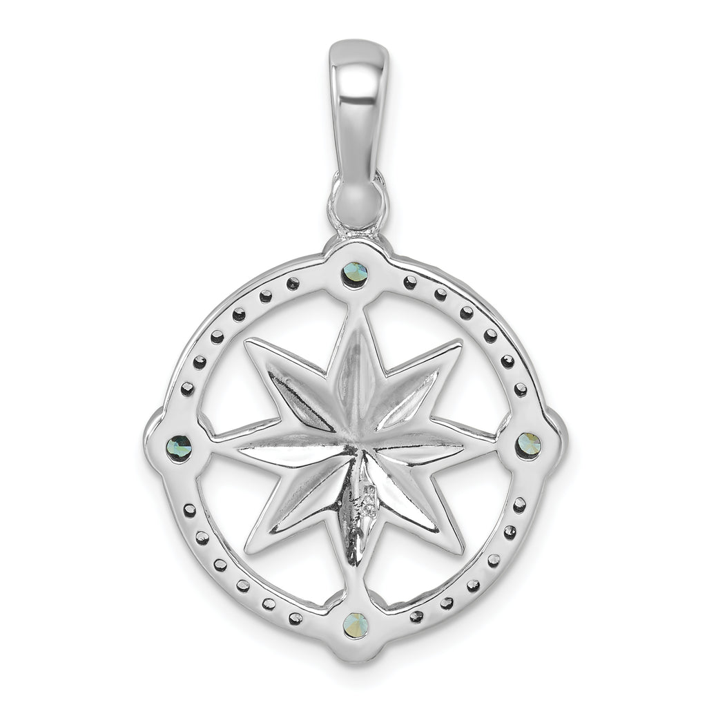 Sterling Silver Rhodium-Plated Polished CZ Compass Pendant