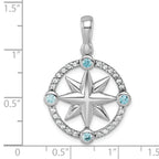 Sterling Silver Rhodium-Plated Polished CZ Compass Pendant