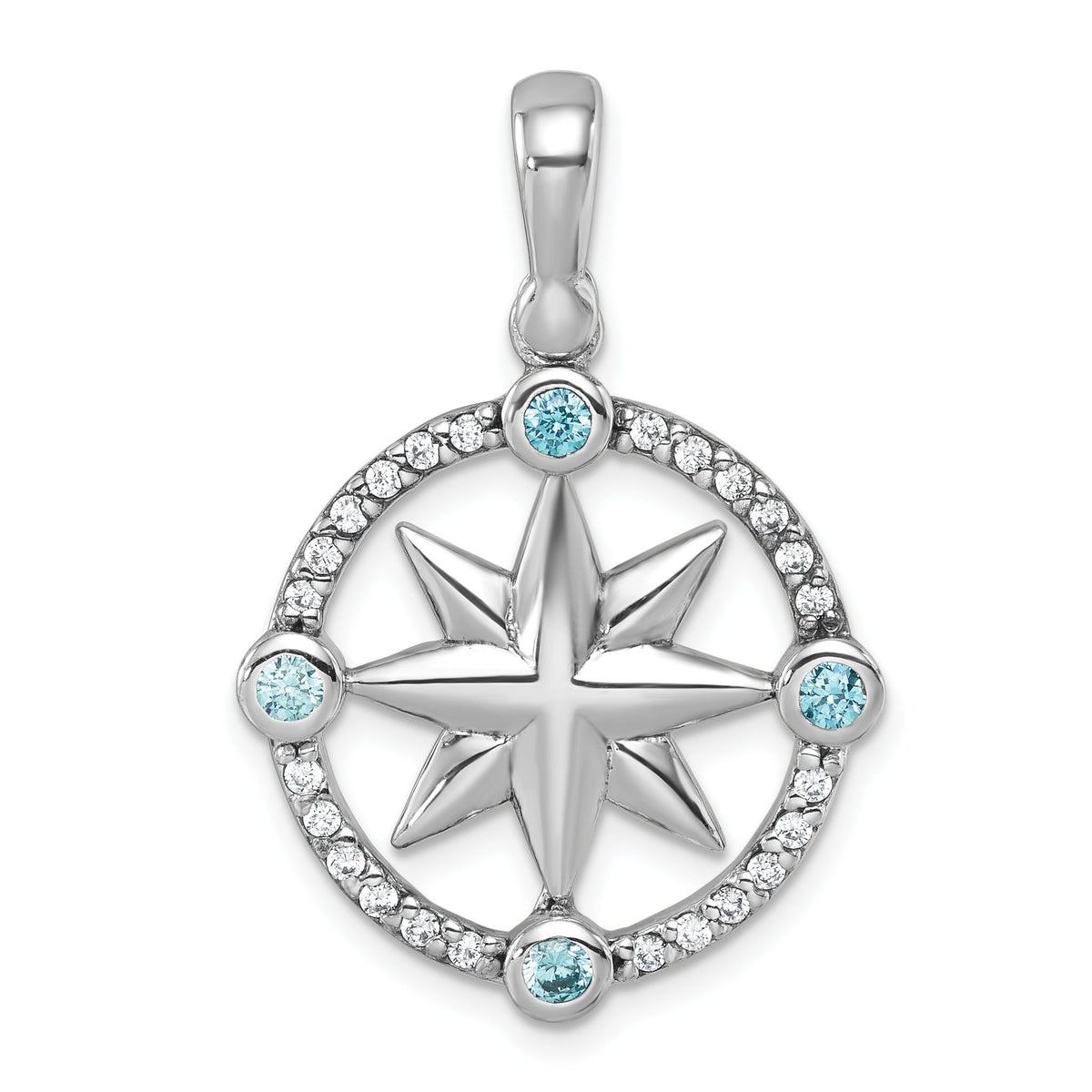 Blue Cubic Zirconia Compass Pendant in Sterling Silver, 33mm - Sophia Jewelers Main image