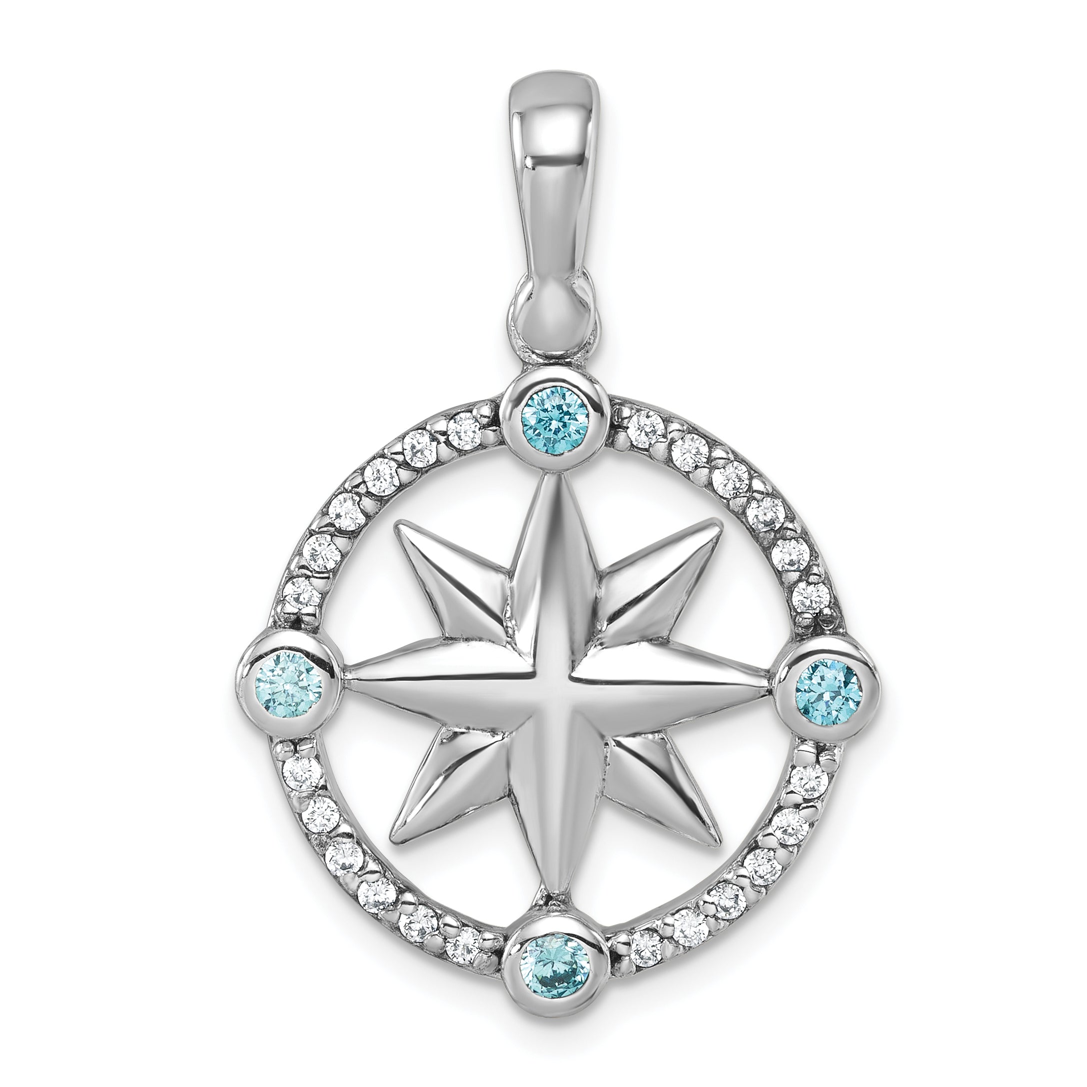 Sterling Silver Rhodium-Plated Polished CZ Compass Pendant Main image