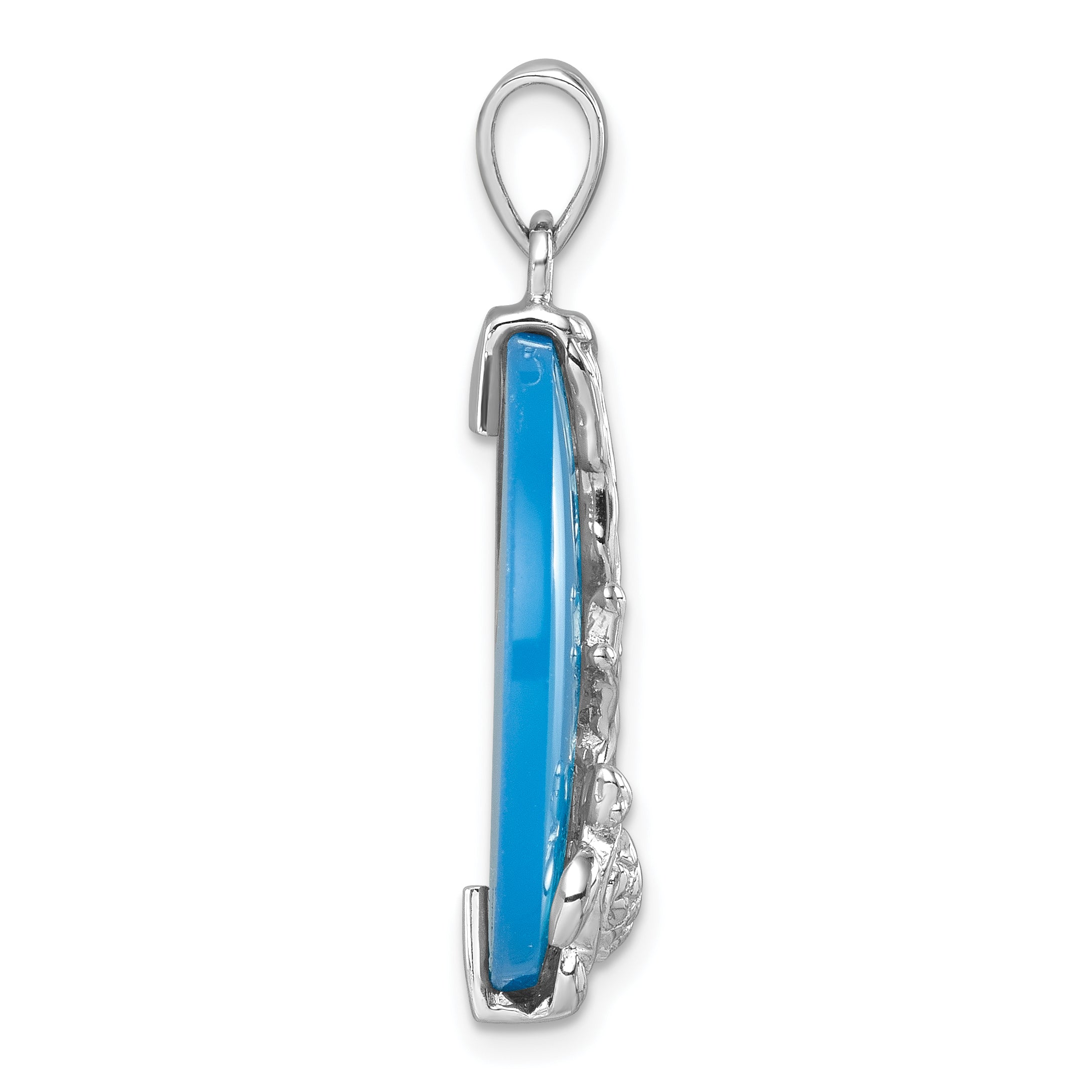 Sterling Silver Rhodium-Plated Polished Blue Agate Turtle and Reef Round Pendant Secondary image