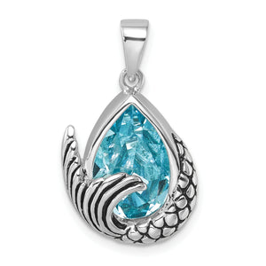 Mermaid Tail Pendant in Sterling Silver with Blue Crystal, 25mm - Sophia Jewelers
