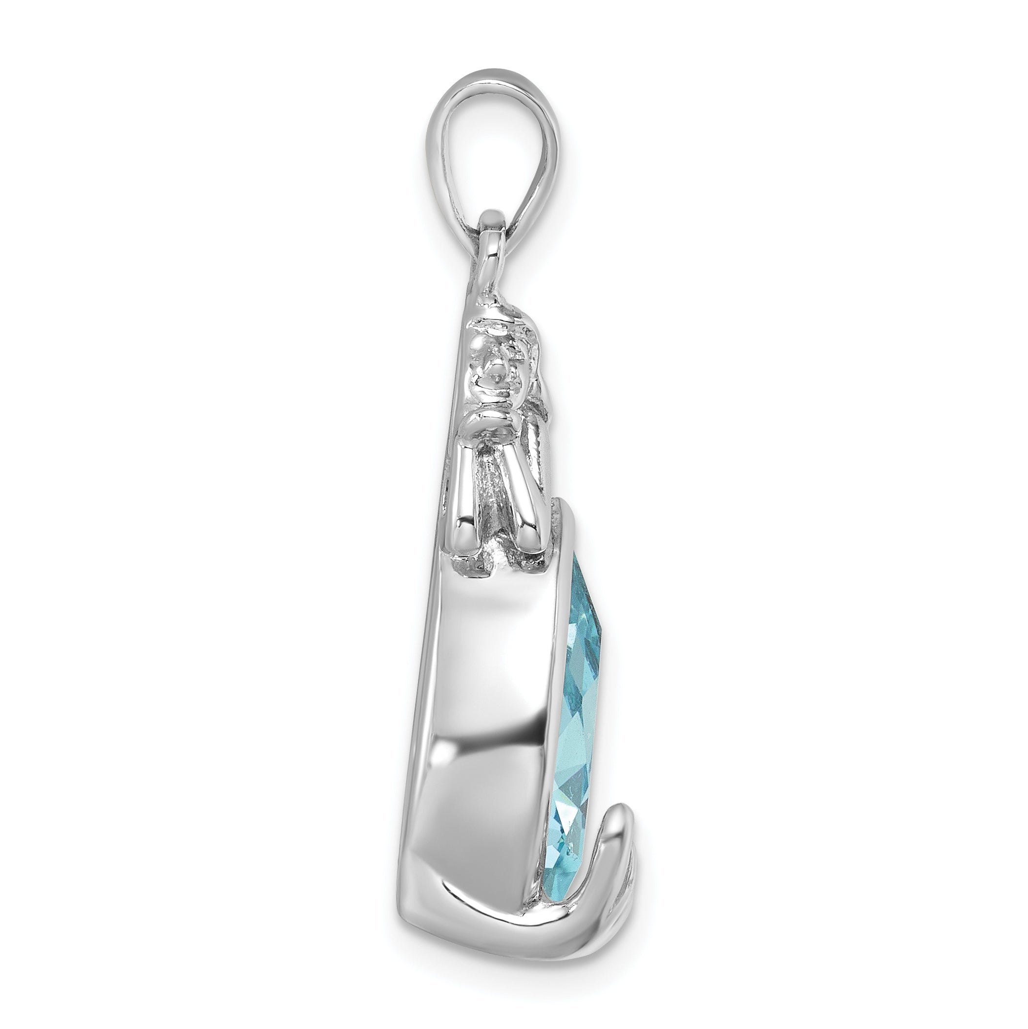Sterling Silver Rhodium-Plated Polished Crystal Mermaid Pendant Secondary image