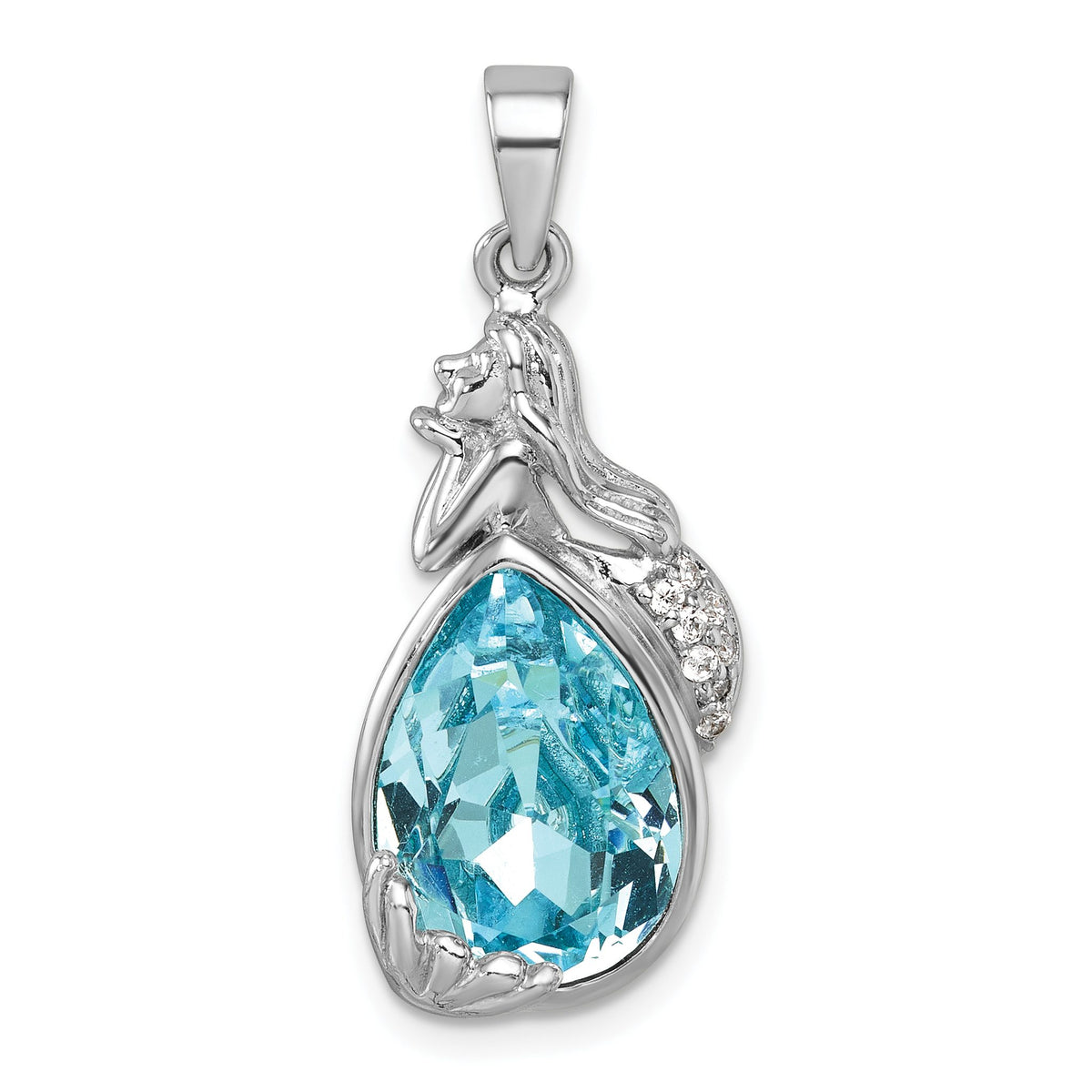 Mermaid Pendant in Sterling Silver with Blue Crystal, 31mm - Sophia Jewelers Main image