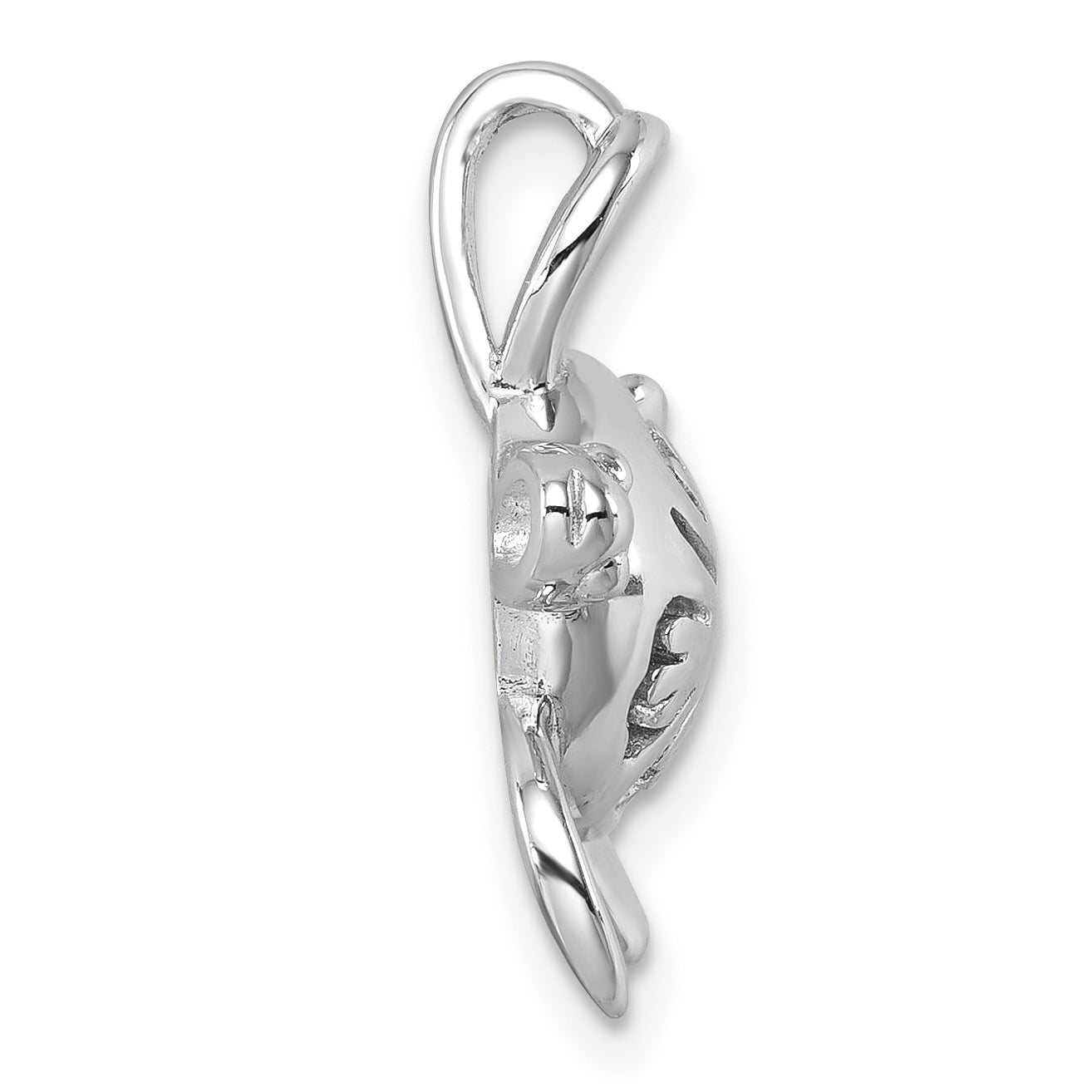 Sterling Silver Rhodium-Plated Polished Flower Back Turtle Chain Slide Secondary image
