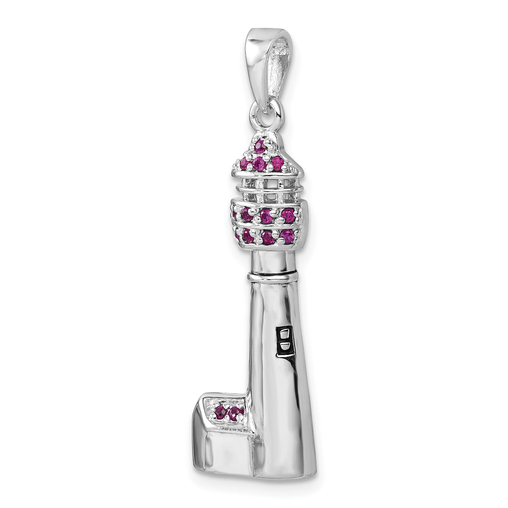 Sterling Silver Rhodium-Plated Polished CZ Cape May Lighthouse Pendant