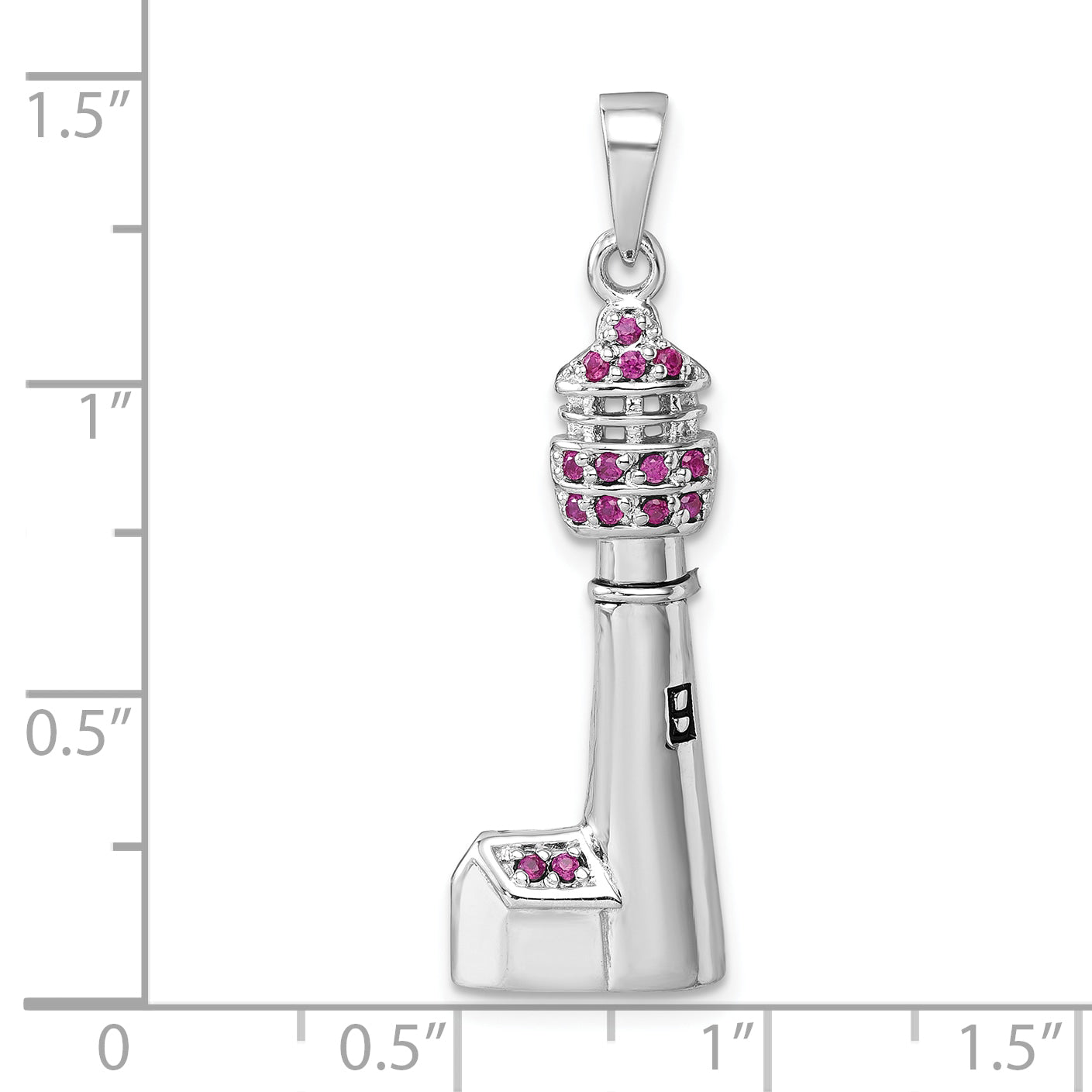 Sterling Silver Rhodium-Plated Polished CZ Cape May Lighthouse Pendant