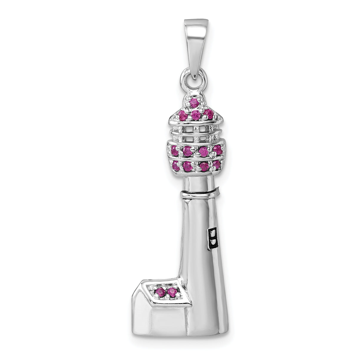 Sterling Silver Rhodium-Plated Polished CZ Cape May Lighthouse Pendant
