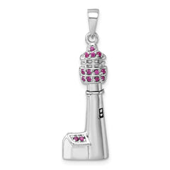 Sterling Silver Rhodium-Plated Polished CZ Cape May Lighthouse Pendant