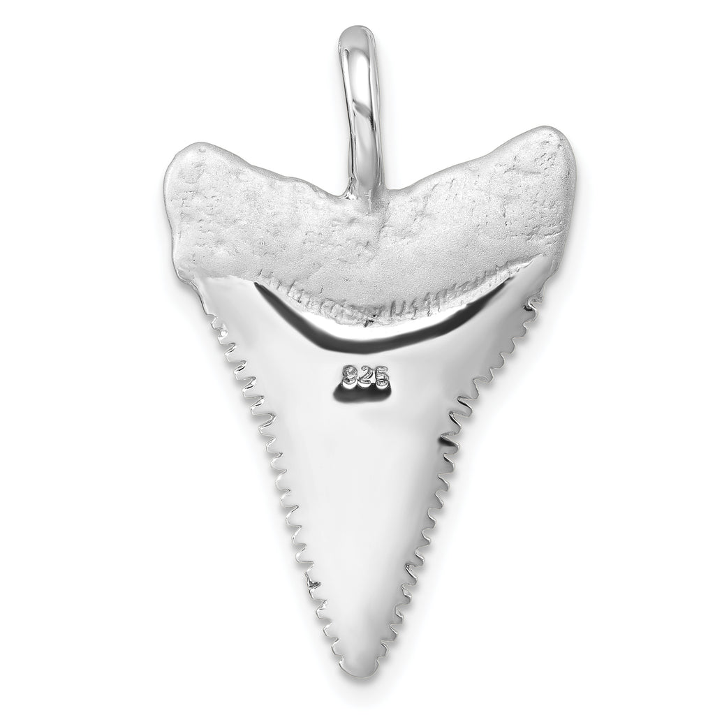 Sterling Silver Rhodium-Plated Brushed and Polished Great White Shark Tooth Pendant