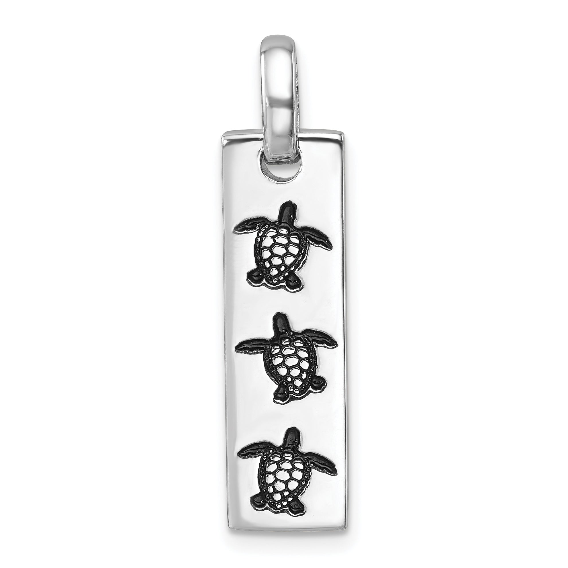 Sterling Silver Rhodium-Plated Antiqued Swimming Turtles Rectangle Pendant Main image
