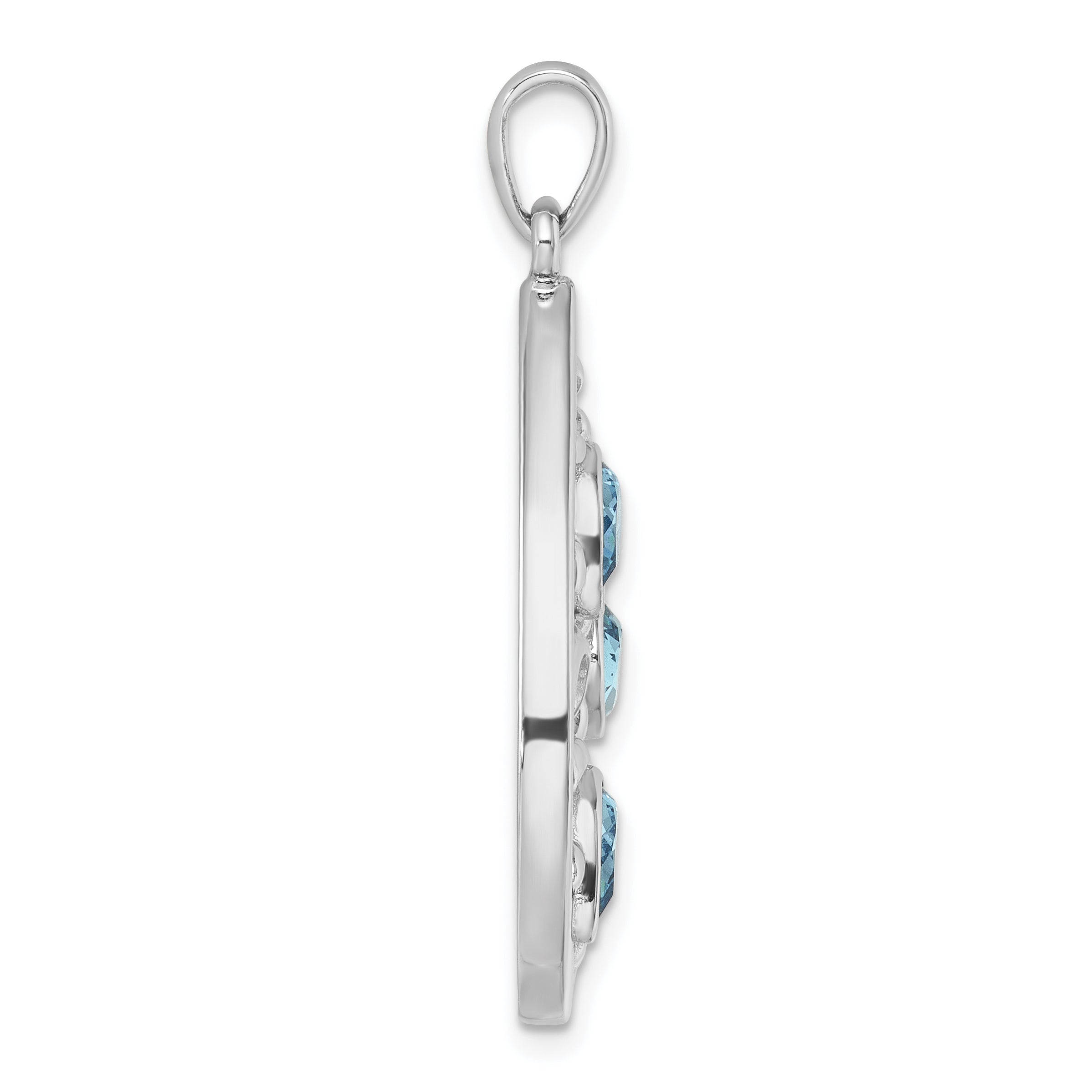 Sterling Silver Rhodium-plated Polished Triple Crystal Turtle Ocean Wave Pendant Secondary image