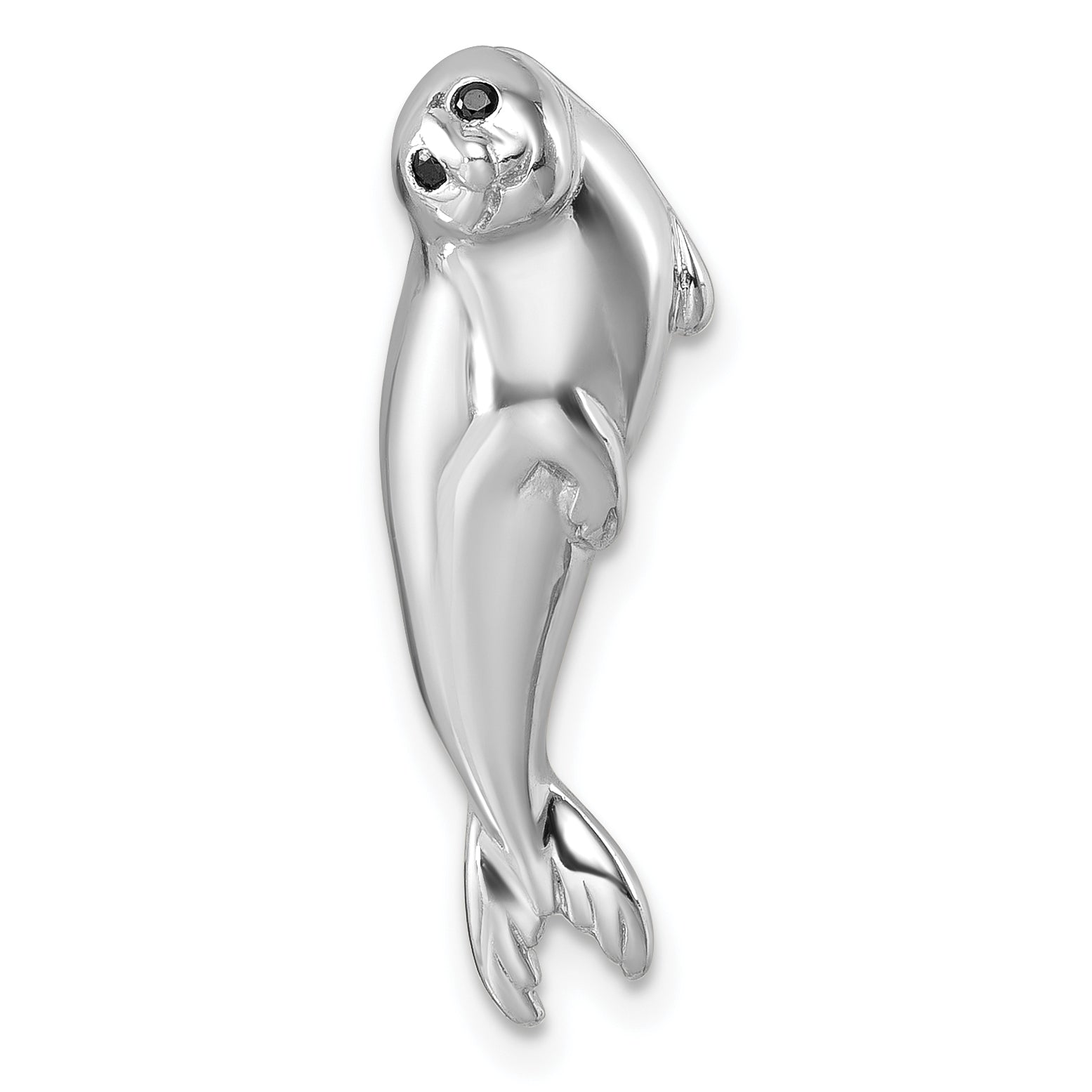 Sterling Silver Rhodium-plated Polished CZ Eye Harbor Seal Pendant Main image