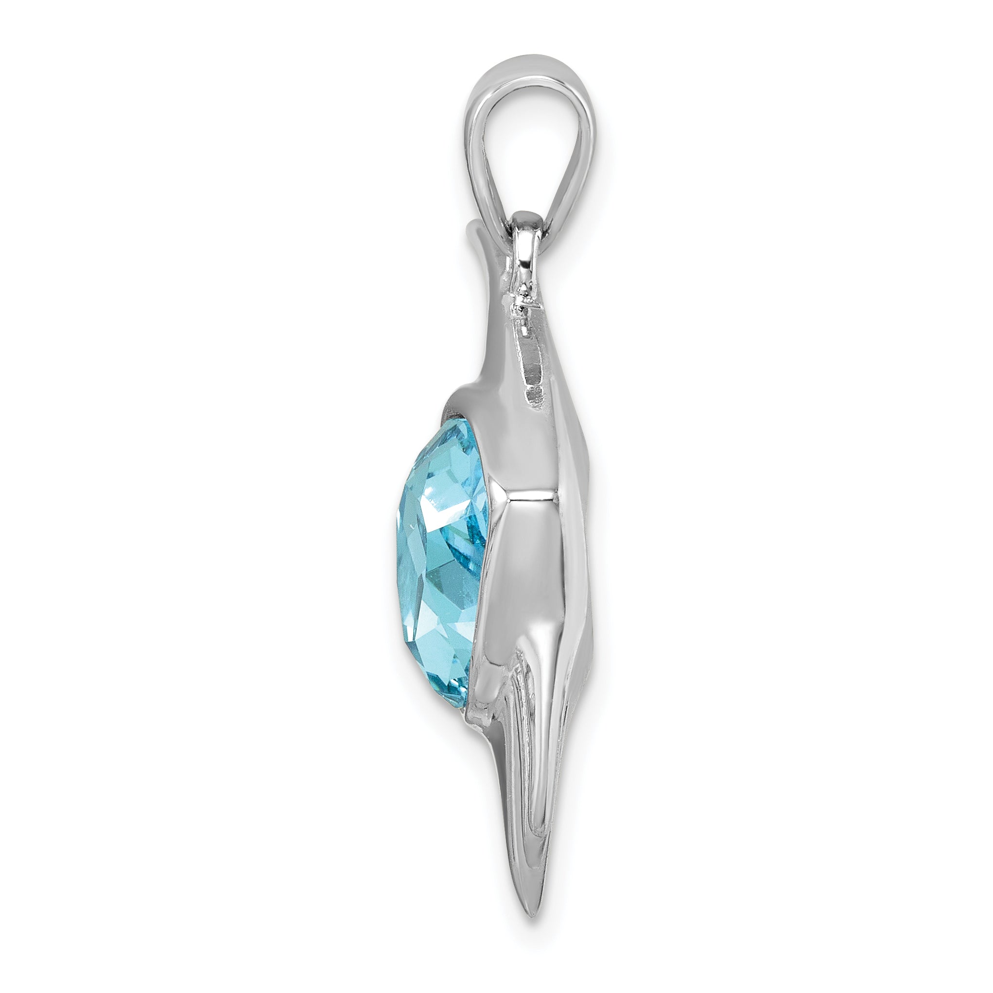 Sterling Silver Rhodium-plated Polished Crystal Angel Fish Pendant Secondary image