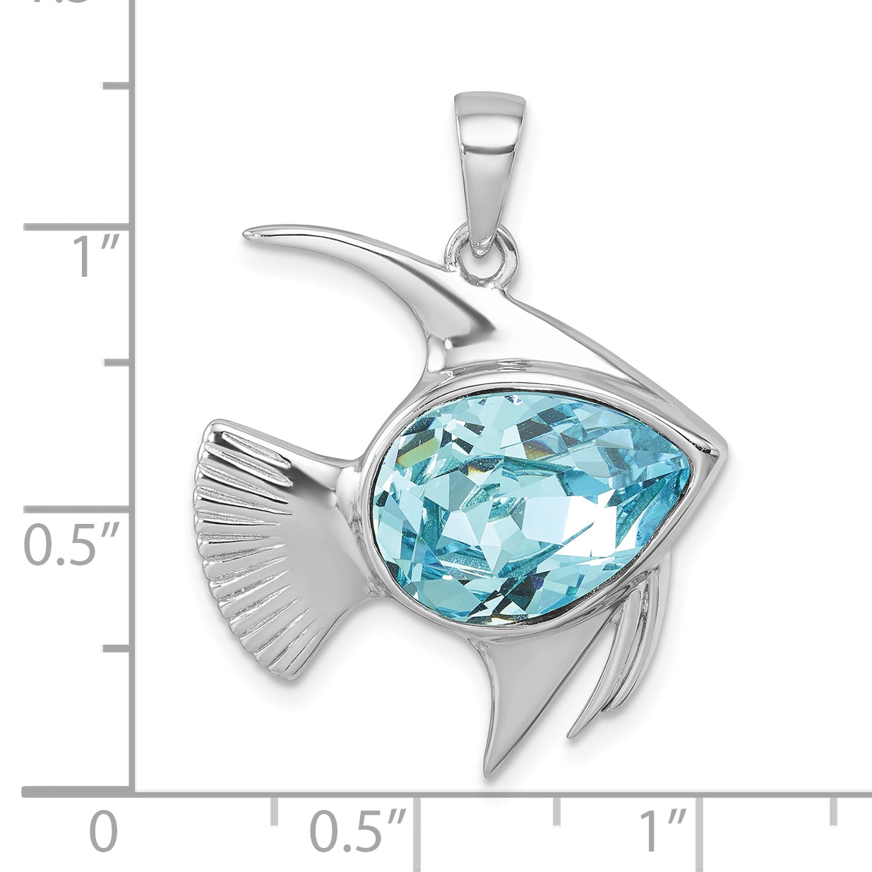 Sterling Silver Rhodium-plated Polished Crystal Angel Fish Pendant