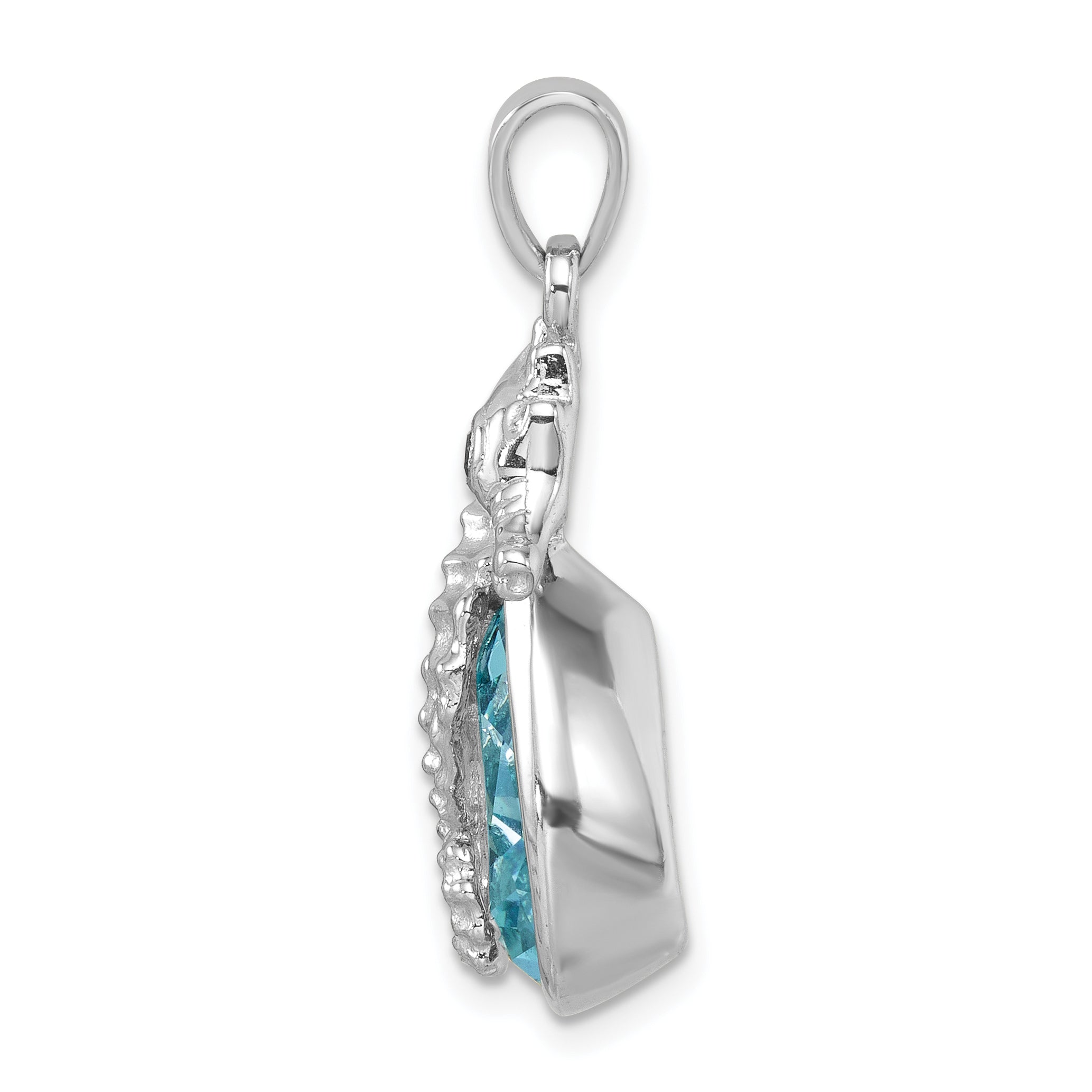 Sterling Silver Rhodium-plated Polished Crystal Background Seahorse Pendant Secondary image