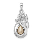 Sterling Silver Rhodium-plated Polished Crystal Background Seahorse Pendant
