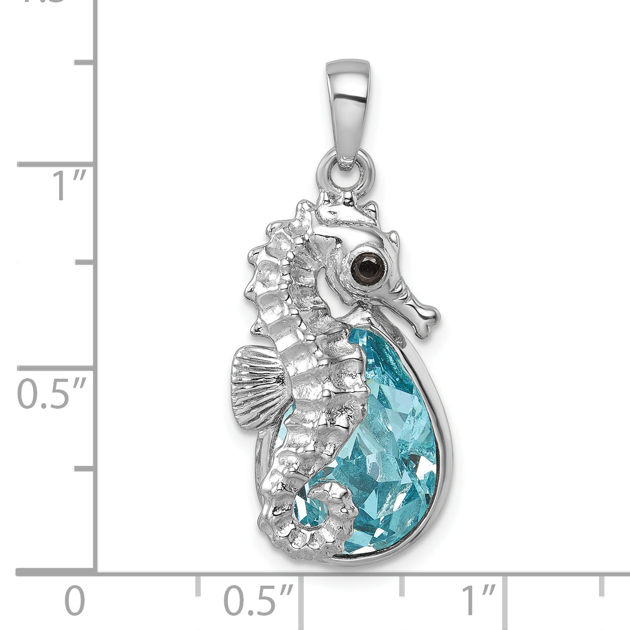 Sterling Silver Rhodium-plated Polished Crystal Background Seahorse Pendant