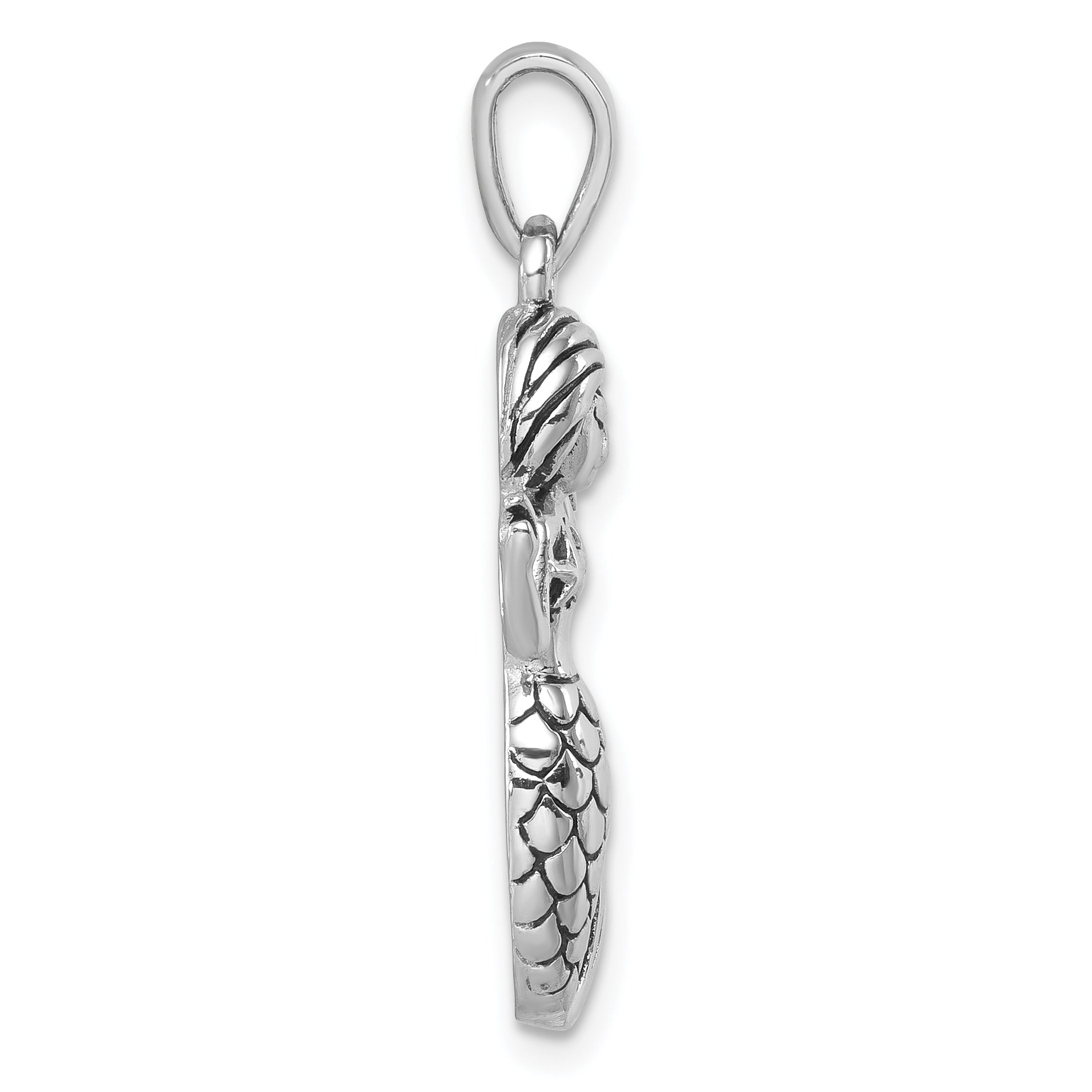 Sterling Silver Rhodium-Plated Antiqued Mermaid Pendant Secondary image