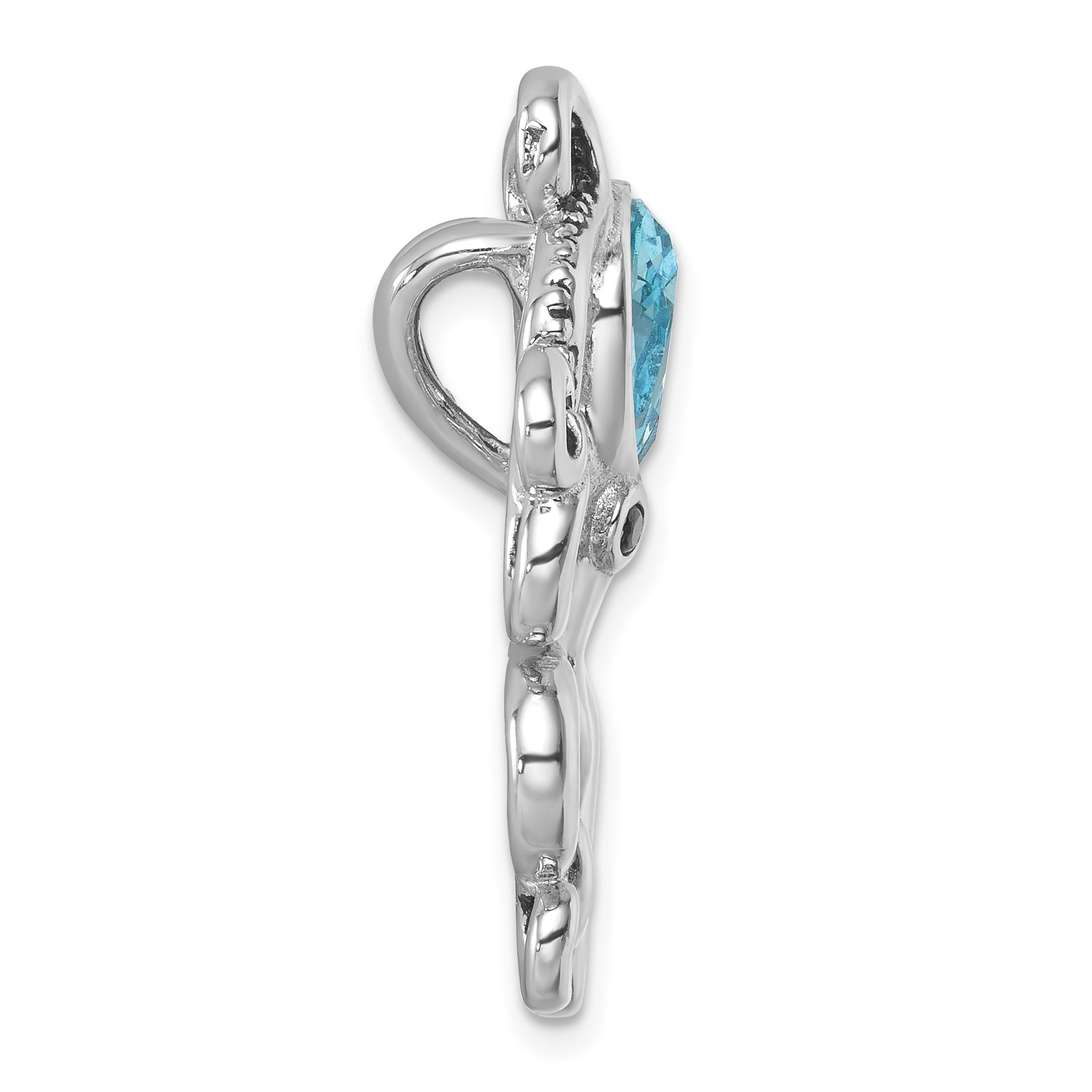 Sterling Silver Rhodium-plated Polished Blue Crystal Octopus Chain Slide Secondary image