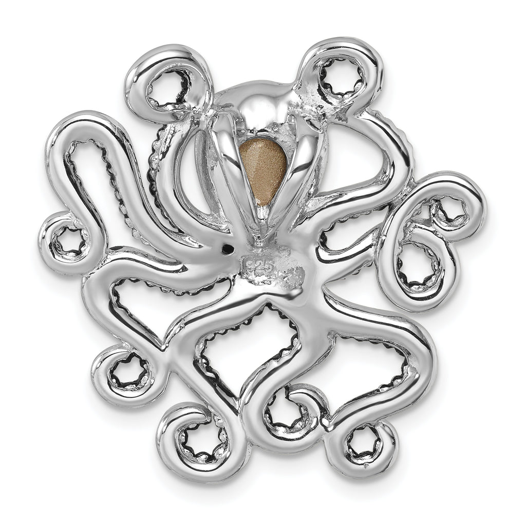 Sterling Silver Rhodium-plated Polished Blue Crystal Octopus Chain Slide