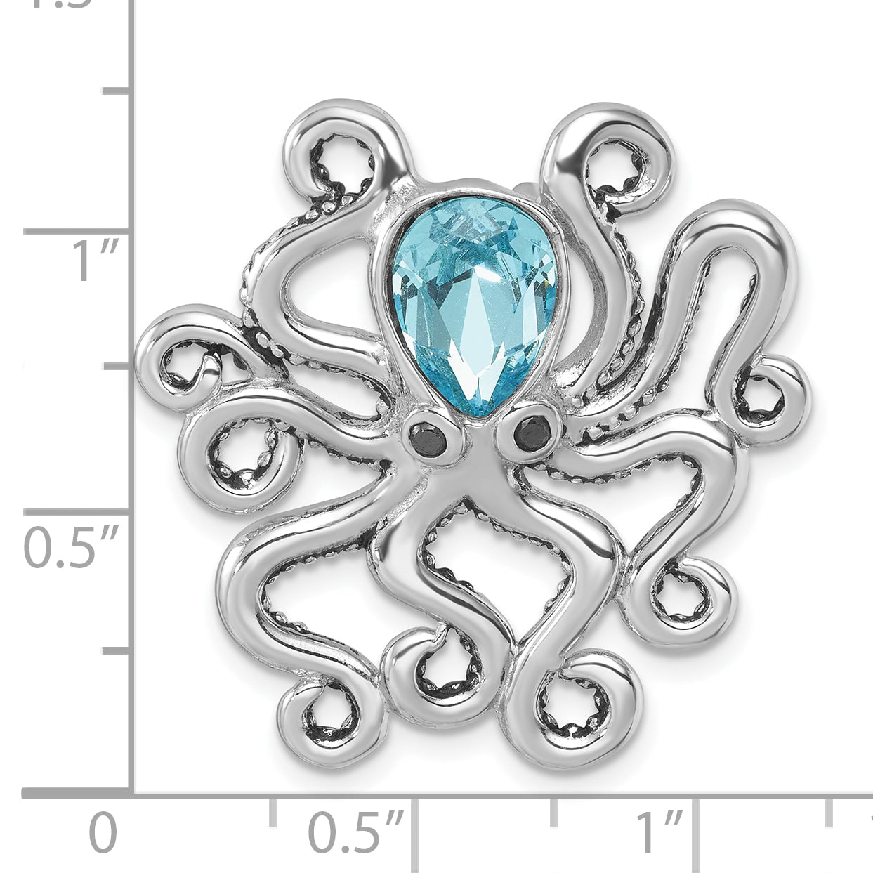 Sterling Silver Rhodium-plated Polished Blue Crystal Octopus Chain Slide