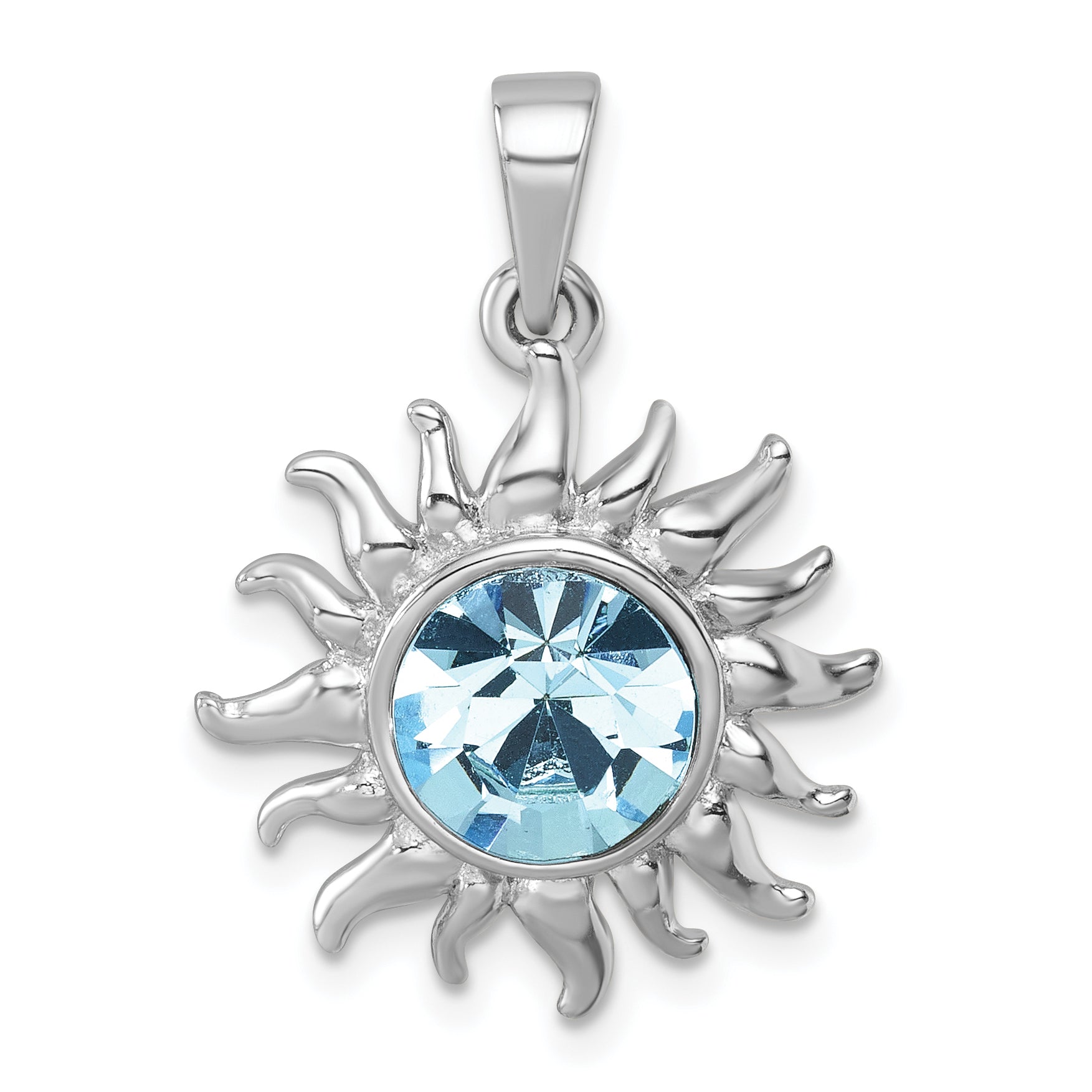 Sterling Silver Rhodium-Plated Polished Blue Crystal Sun Pendant Main image
