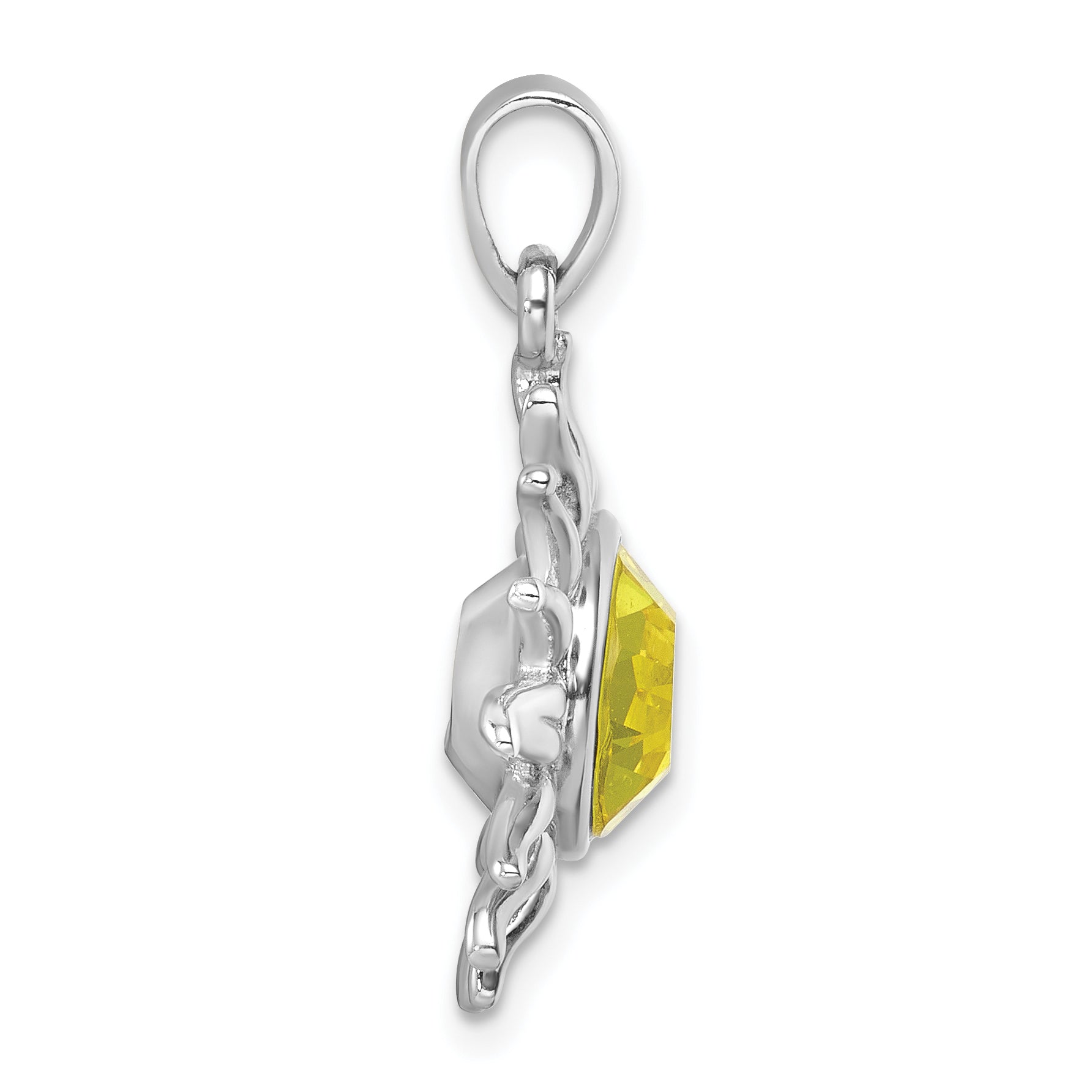 Sterling Silver Rhodium-Plated Polished Yellow Crystal Sun Pendant Secondary image
