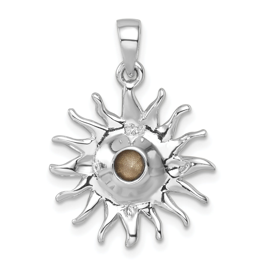 Sterling Silver Rhodium-Plated Polished Yellow Crystal Sun Pendant
