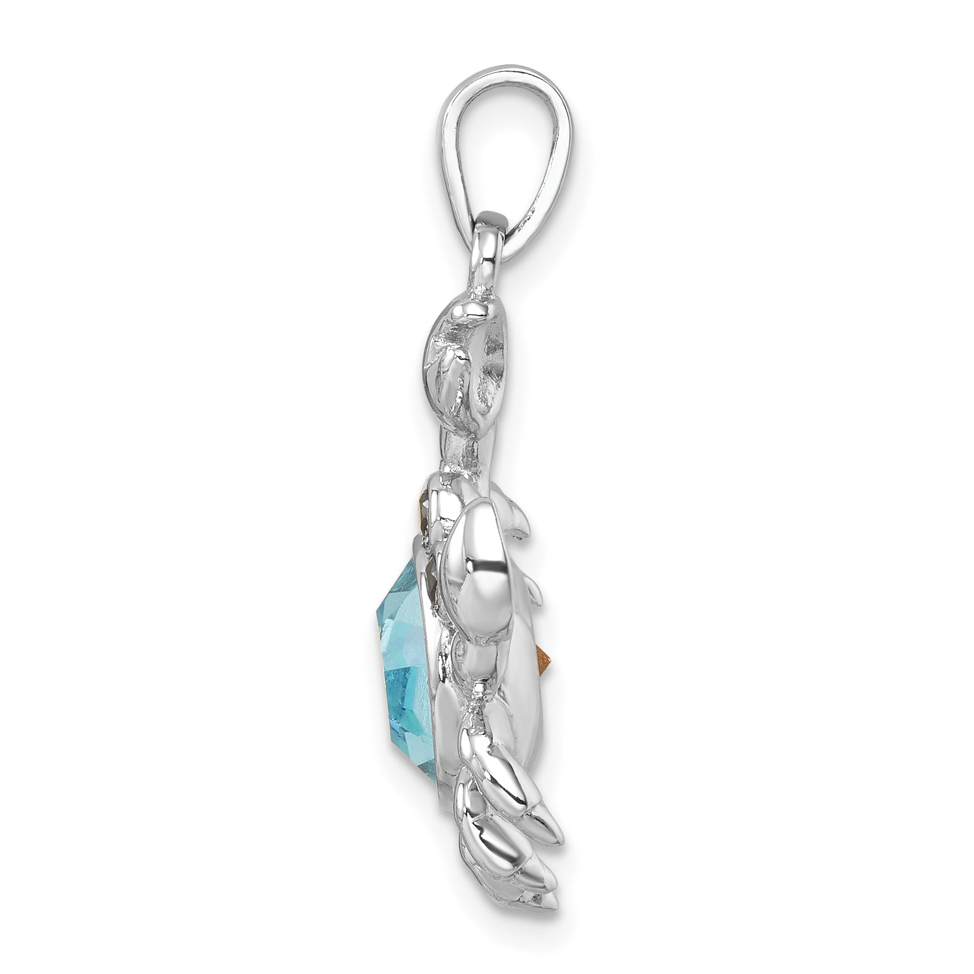 Sterling Silver Rhodium-plated Polished Round Crystal Crab Pendant Secondary image