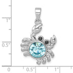 Sterling Silver Rhodium-plated Polished Round Crystal Crab Pendant