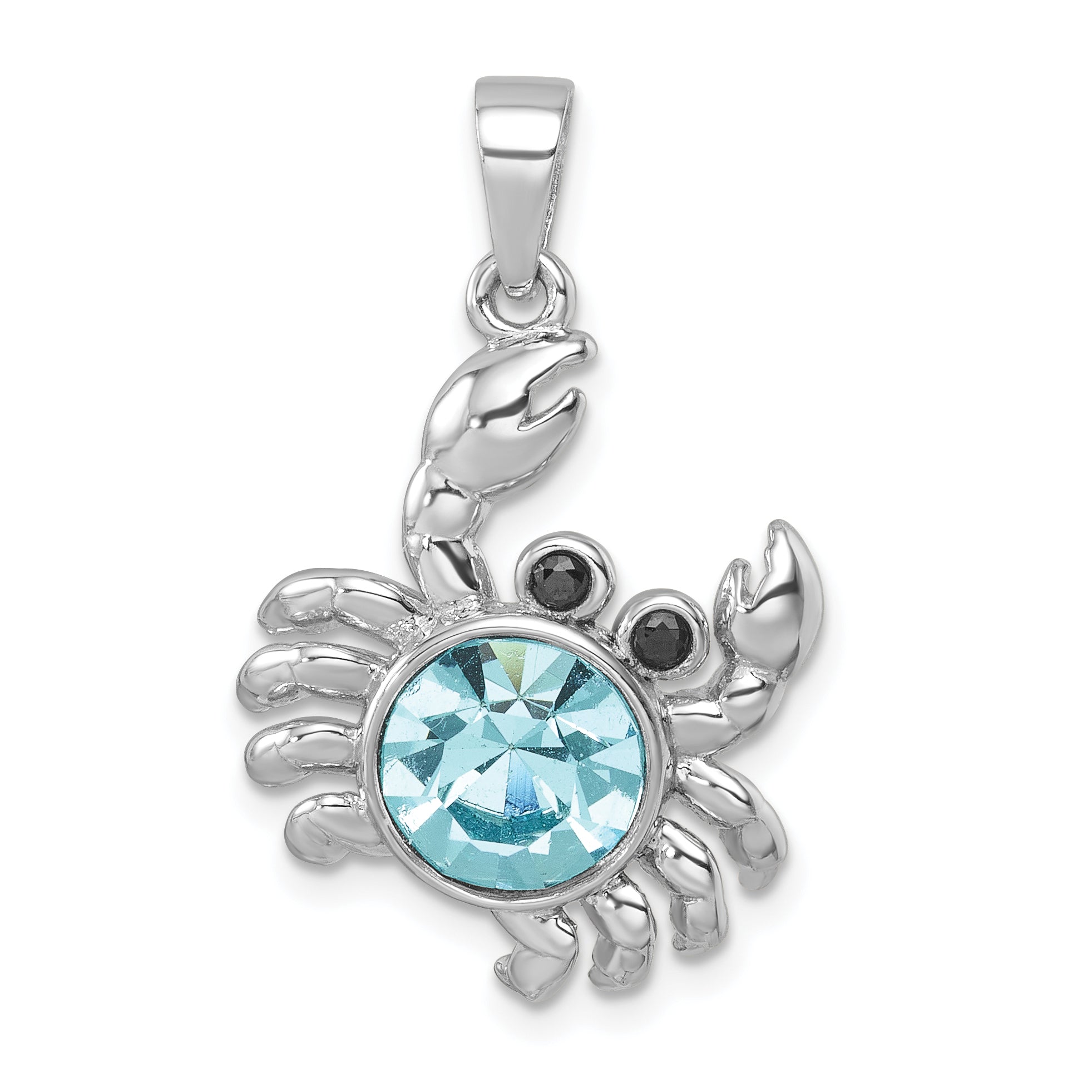 Sterling Silver Rhodium-plated Polished Round Crystal Crab Pendant Main image