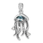 Sterling Silver Rhodium-plated Polished Crystal and CZ Jelly Fish Pendant