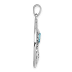 Sterling Silver Rhodium-plated Polished and Antiqued Round Crystal Sealife Pendant